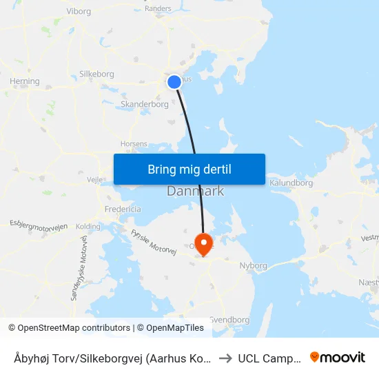 Åbyhøj Torv/Silkeborgvej (Aarhus Kom) to UCL Campus map