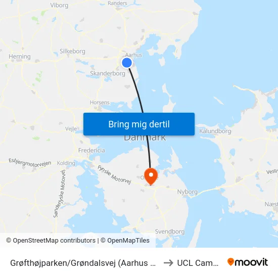 Grøfthøjparken/Grøndalsvej (Aarhus Kom) to UCL Campus map