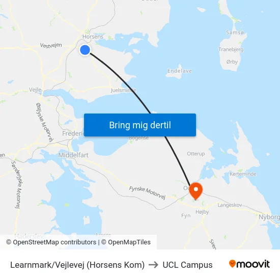 Learnmark/Vejlevej (Horsens Kom) to UCL Campus map