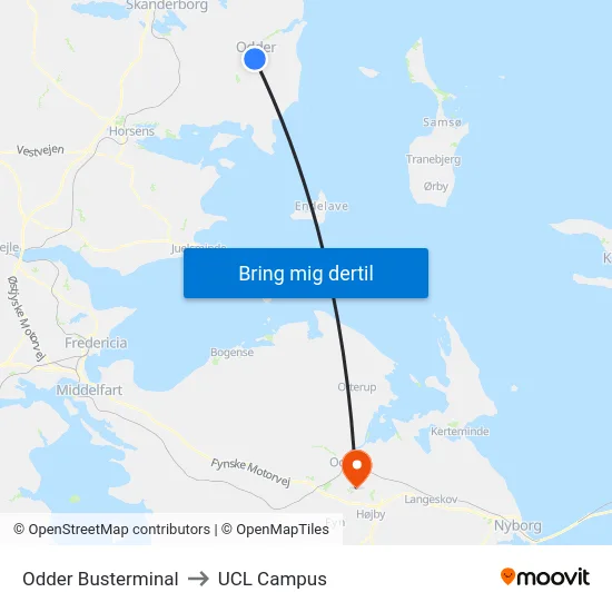Odder Busterminal to UCL Campus map