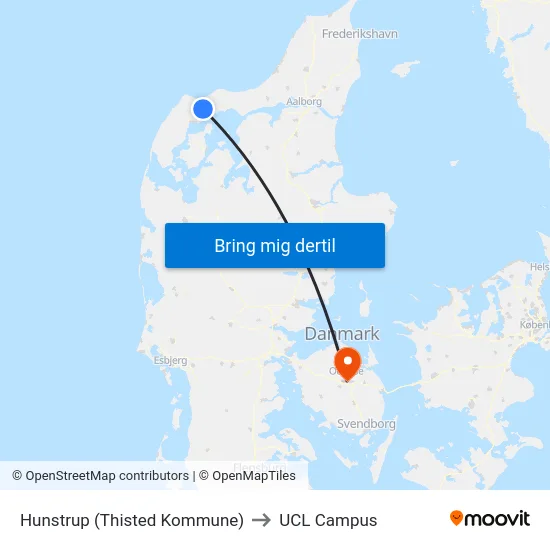 Hunstrup (Thisted Kommune) to UCL Campus map