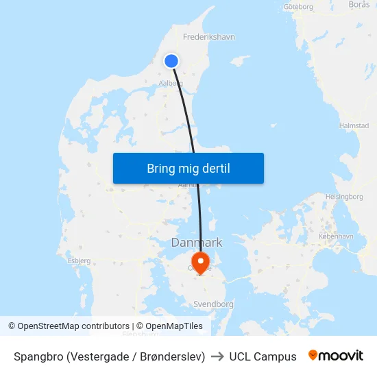 Spangbro (Vestergade / Brønderslev) to UCL Campus map