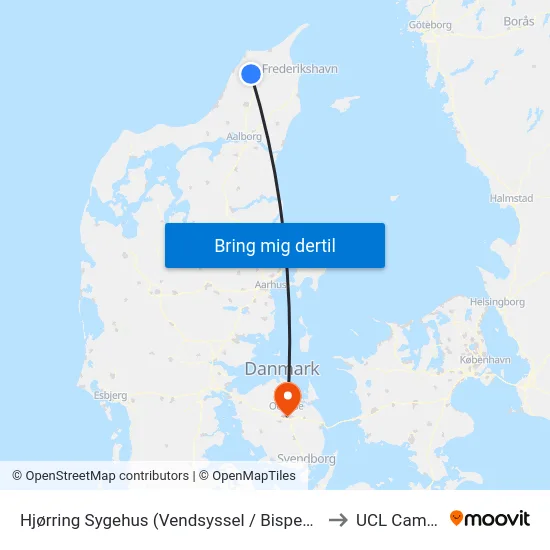 Hjørring Sygehus (Vendsyssel / Bispensgade) to UCL Campus map