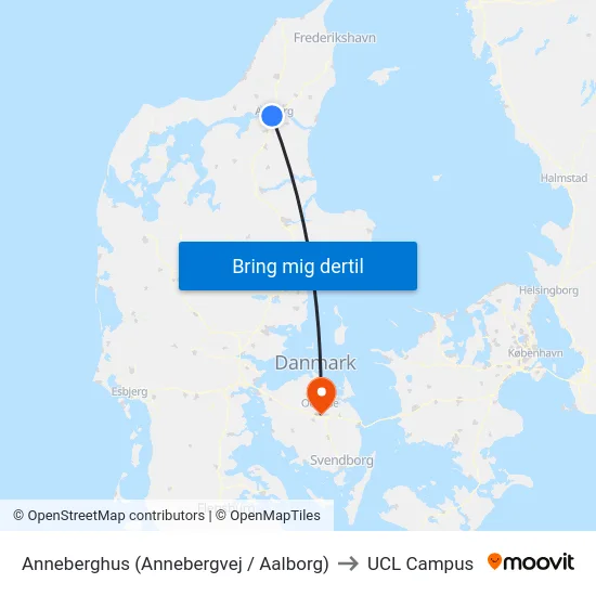 Anneberghus (Annebergvej / Aalborg) to UCL Campus map