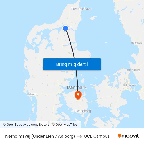 Nørholmsvej (Under Lien / Aalborg) to UCL Campus map
