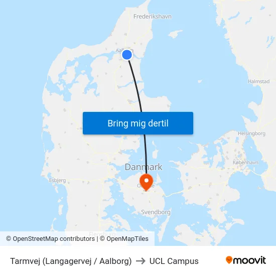Tarmvej (Langagervej / Aalborg) to UCL Campus map