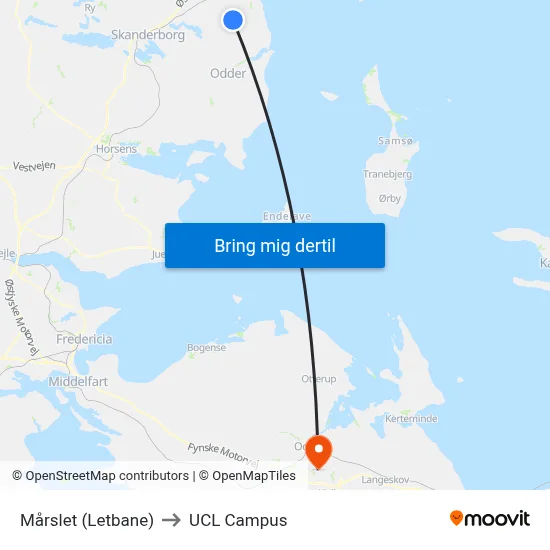 Mårslet (Letbane) to UCL Campus map
