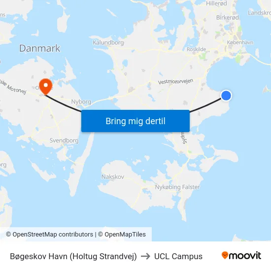 Bøgeskov Havn (Holtug Strandvej) to UCL Campus map