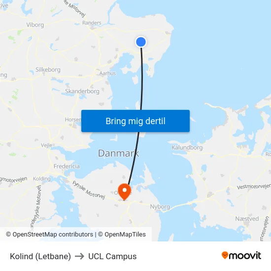 Kolind (Letbane) to UCL Campus map