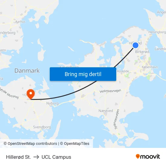 Hillerød St. to UCL Campus map