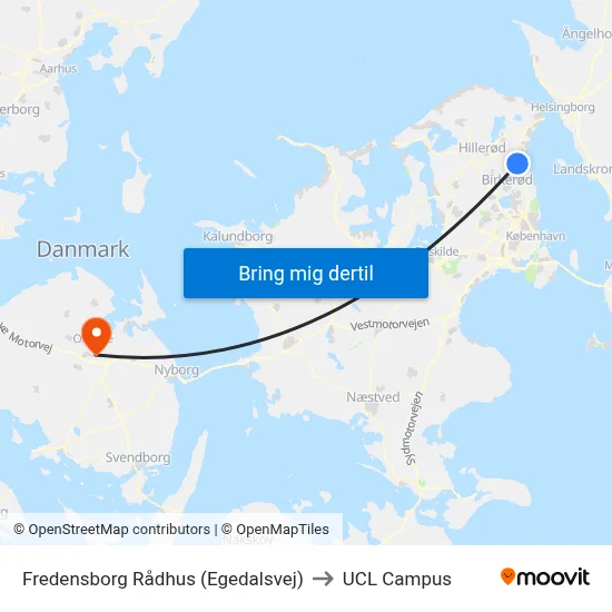 Fredensborg Rådhus (Egedalsvej) to UCL Campus map