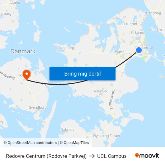 Rødovre Centrum (Rødovre Parkvej) to UCL Campus map