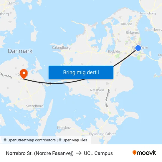 Nørrebro St. (Nordre Fasanvej) to UCL Campus map