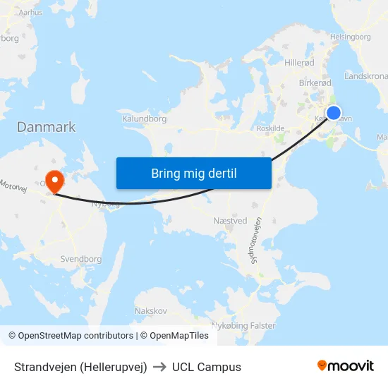 Strandvejen (Hellerupvej) to UCL Campus map