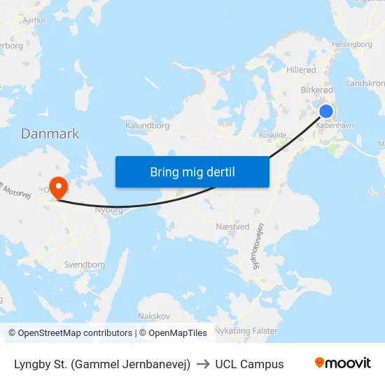 Lyngby St. (Gammel Jernbanevej) to UCL Campus map