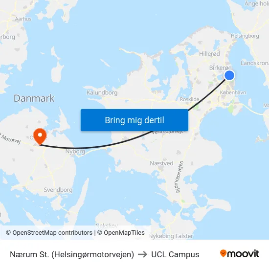 Nærum St. (Helsingørmotorvejen) to UCL Campus map