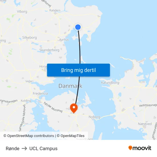 Rønde to UCL Campus map