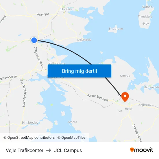 Vejle Trafikcenter to UCL Campus map
