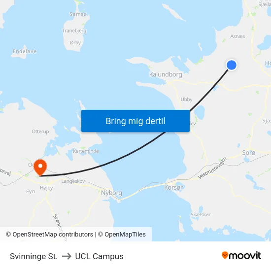 Svinninge St. to UCL Campus map
