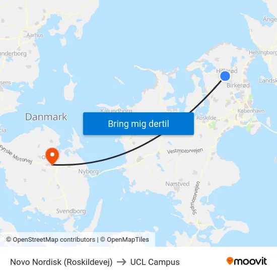 Novo Nordisk (Roskildevej) to UCL Campus map