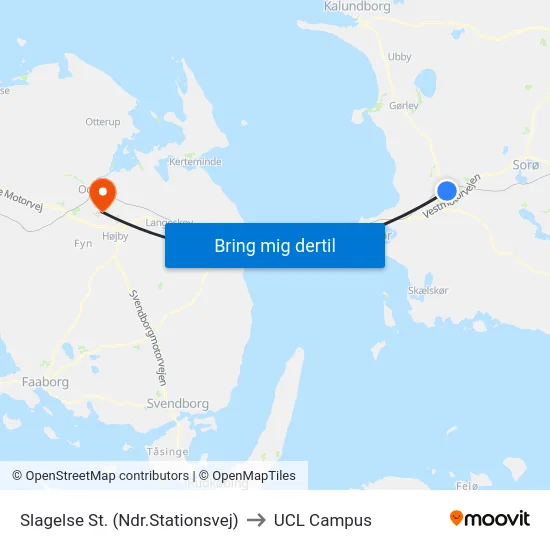 Slagelse St. (Ndr.Stationsvej) to UCL Campus map