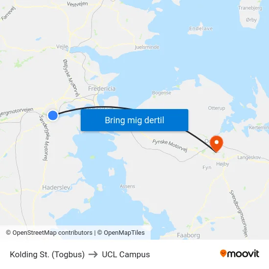 Kolding St. (Togbus) to UCL Campus map