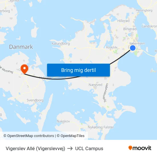 Vigerslev Allé (Vigerslevvej) to UCL Campus map