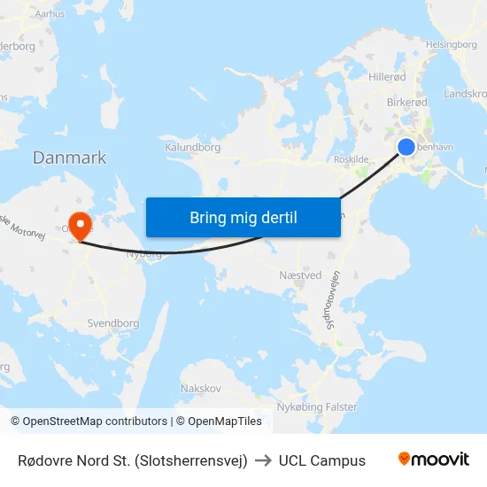 Rødovre Nord St. (Slotsherrensvej) to UCL Campus map