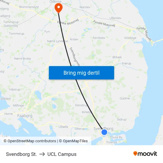 Svendborg St. to UCL Campus map