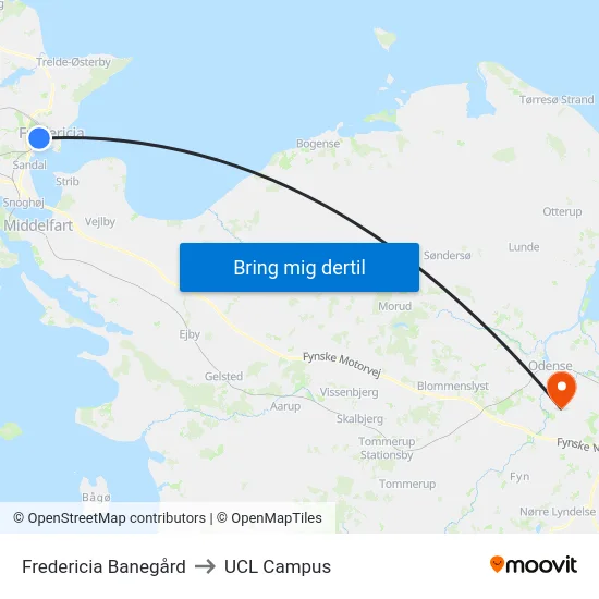 Fredericia Banegård to UCL Campus map