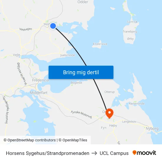 Horsens Sygehus/Strandpromenaden to UCL Campus map