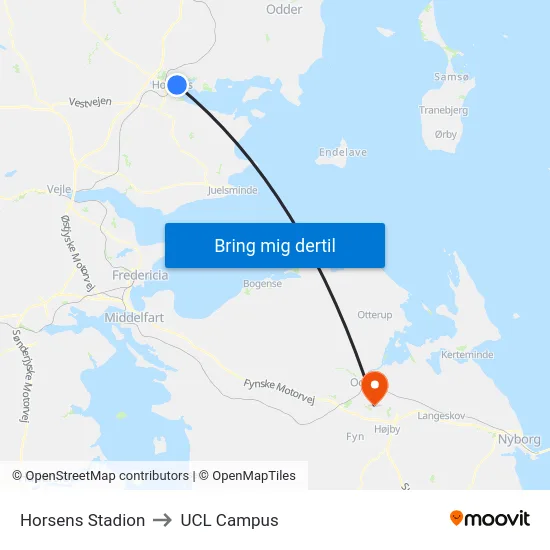 Horsens Stadion to UCL Campus map