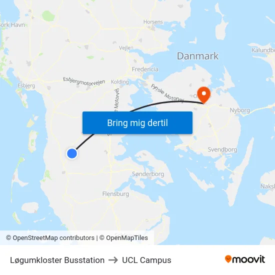 Løgumkloster Busstation to UCL Campus map