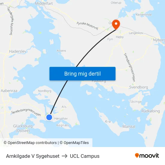 Arnkilgade V Sygehuset to UCL Campus map