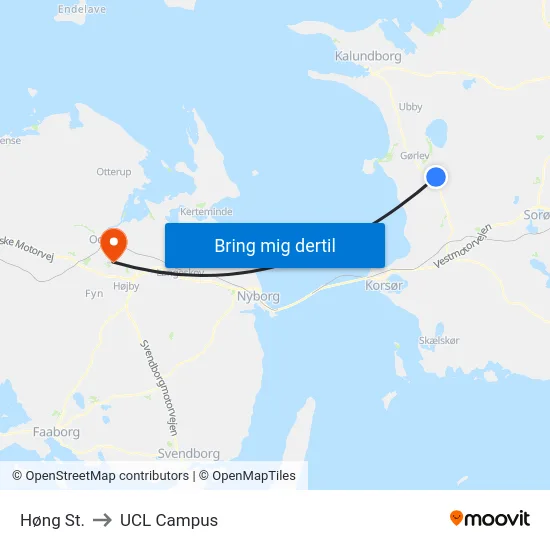 Høng St. to UCL Campus map