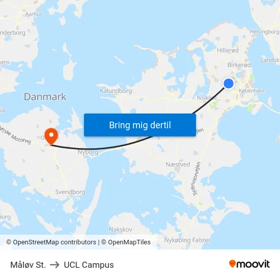 Måløv St. to UCL Campus map
