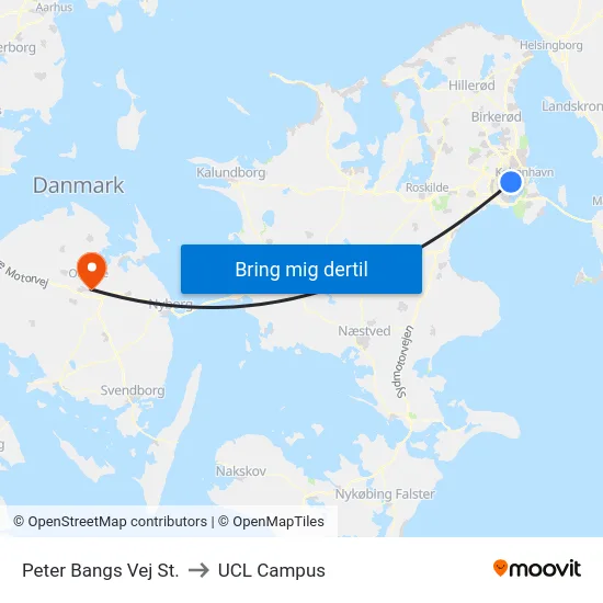 Peter Bangs Vej St. to UCL Campus map