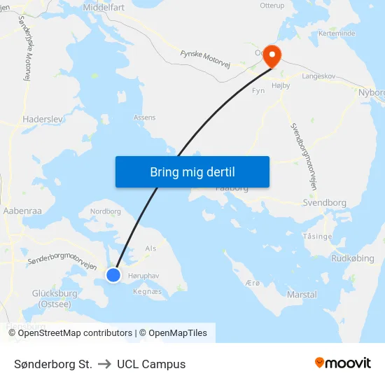 Sønderborg St. to UCL Campus map