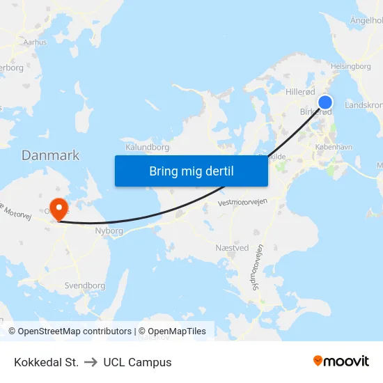 Kokkedal St. to UCL Campus map