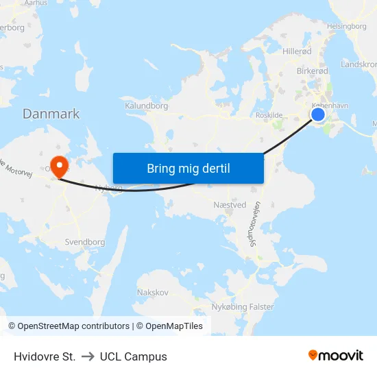 Hvidovre St. to UCL Campus map