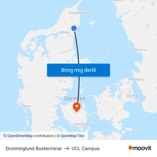 Dronninglund Busterminal to UCL Campus map