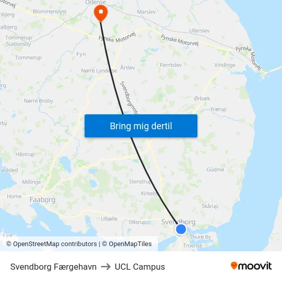 Svendborg Færgehavn to UCL Campus map