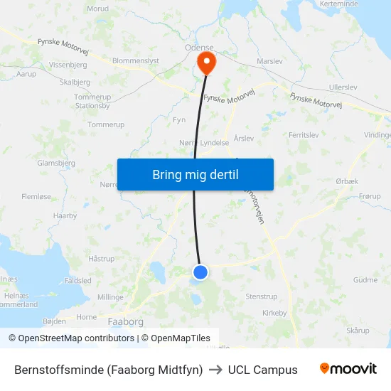 Bernstoffsminde (Faaborg Midtfyn) to UCL Campus map