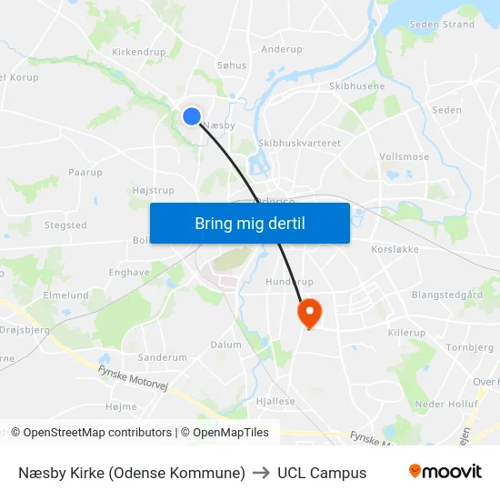 Næsby Kirke (Odense Kommune) to UCL Campus map