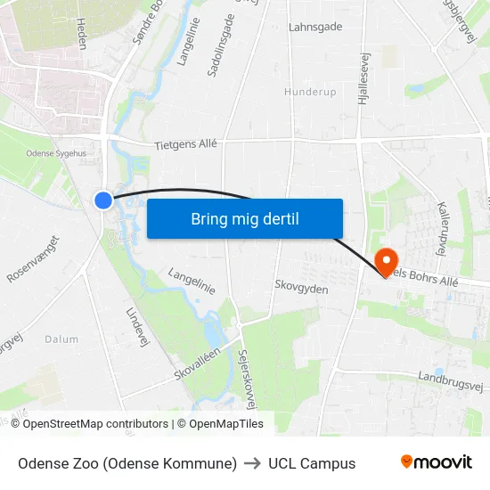 Odense Zoo (Odense Kommune) to UCL Campus map