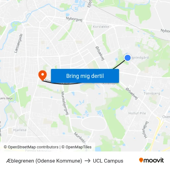 Æblegrenen (Odense Kommune) to UCL Campus map
