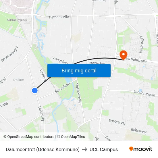 Dalumcentret (Odense Kommune) to UCL Campus map