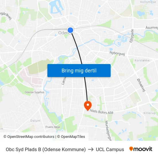 Obc Syd Plads B (Odense Kommune) to UCL Campus map