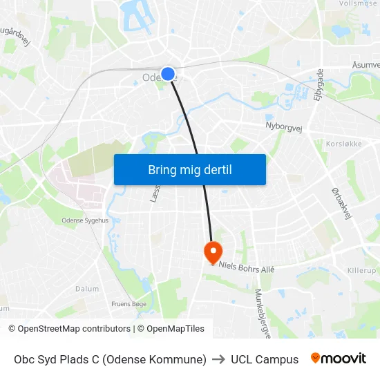 Obc Syd Plads C (Odense Kommune) to UCL Campus map