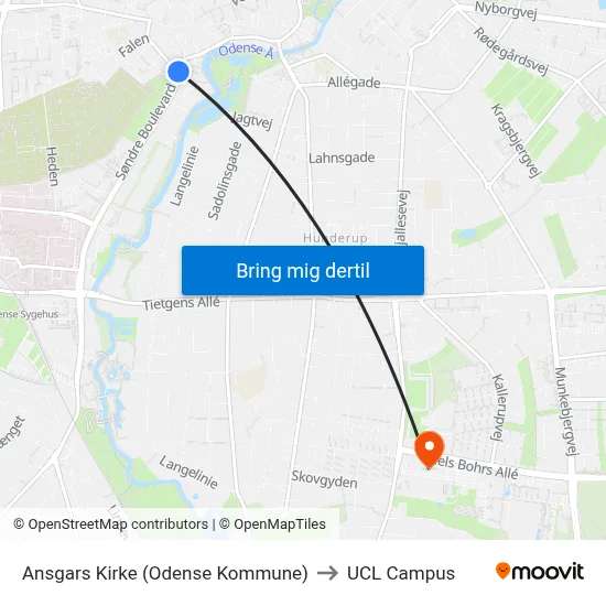Ansgars Kirke (Odense Kommune) to UCL Campus map
